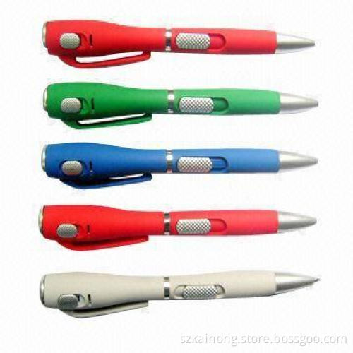 Promotional Ballpoint Pen with LED Light, Comes in Black or Blue Ink, REACH/CE-marked